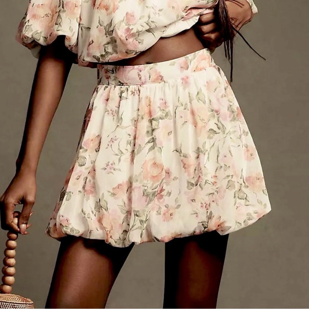 Anthropologie Floral Bubble-Hem Skirt - Large